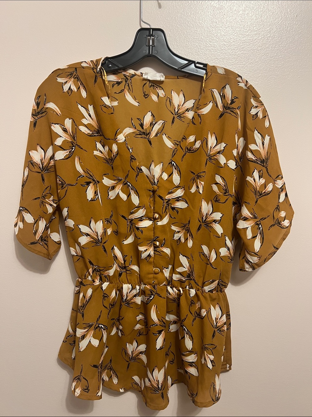 Sienna Sky Mustard Floral Button-Peplum Blouse